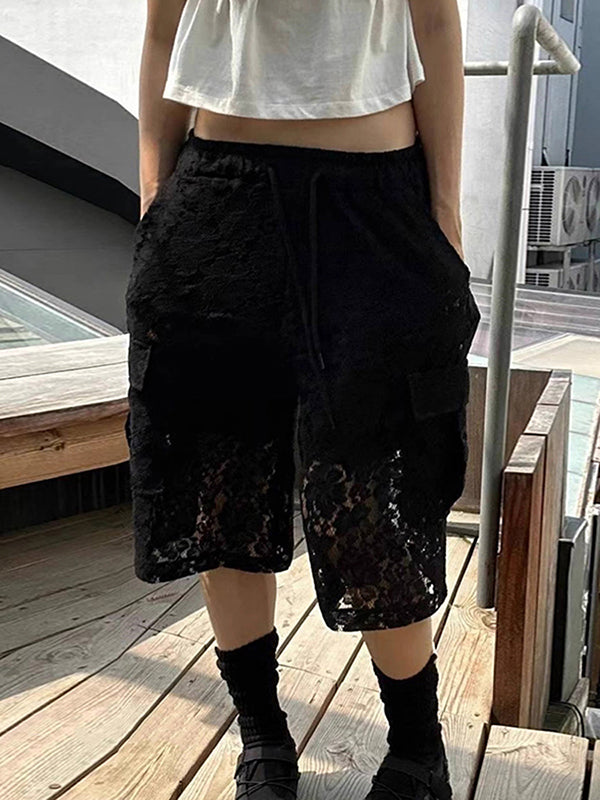 Mens Lace Print Sheer Short SKUL07543 - Black / S