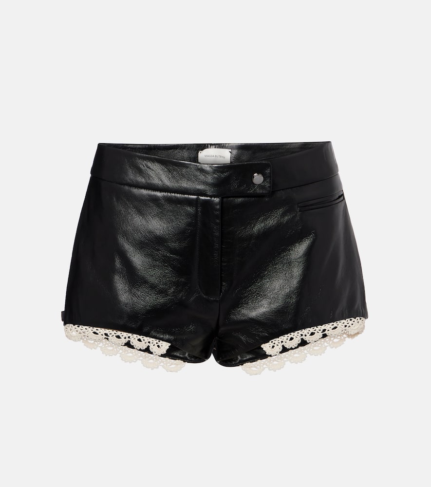 Lace-trimmed leather shorts