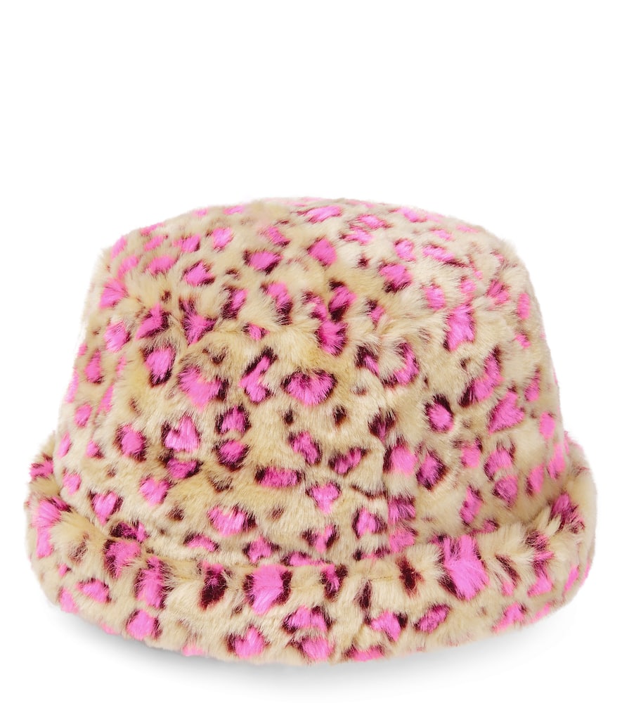 Printed faux-fur bucket hat