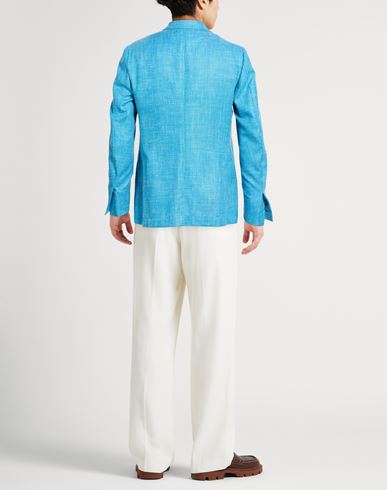 Man Blazer Azure Size 40 Wool, Silk, Linen, Polyamide