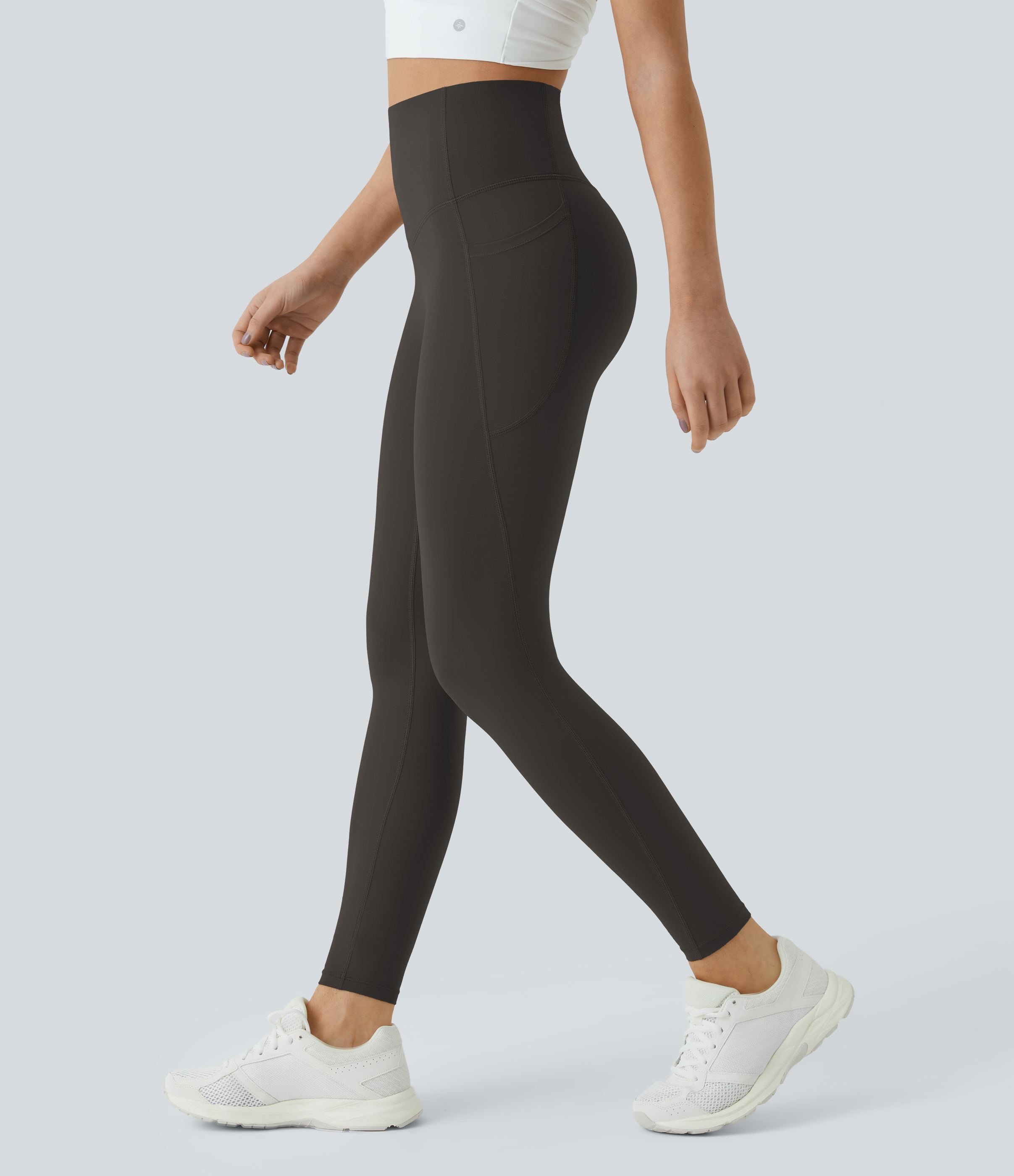 UltraSculpt™ SoCinched High Waisted Tummy Control Pocket Shaping Training Leggings  - Hazelnut Black