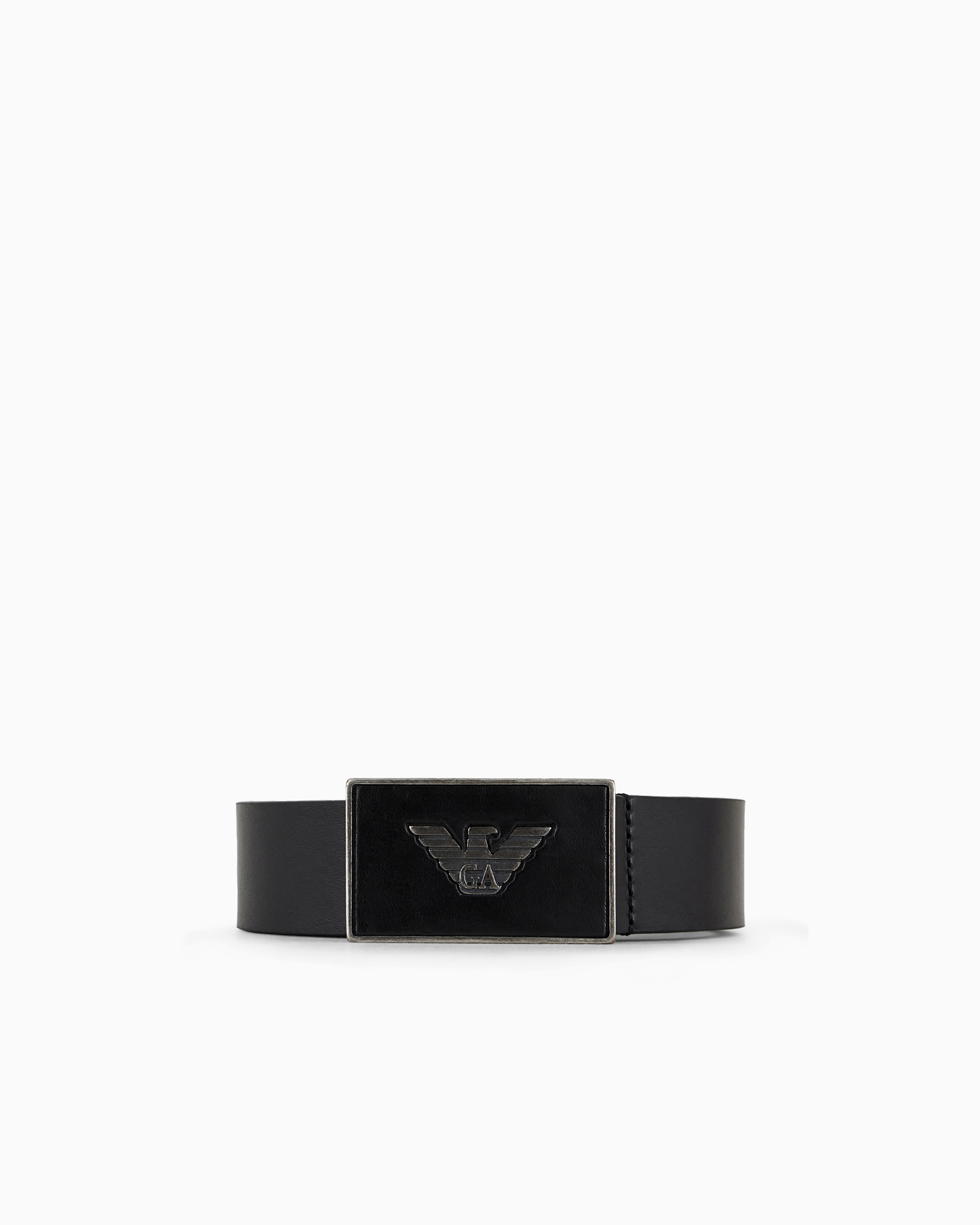 Leather belt with eagle plate