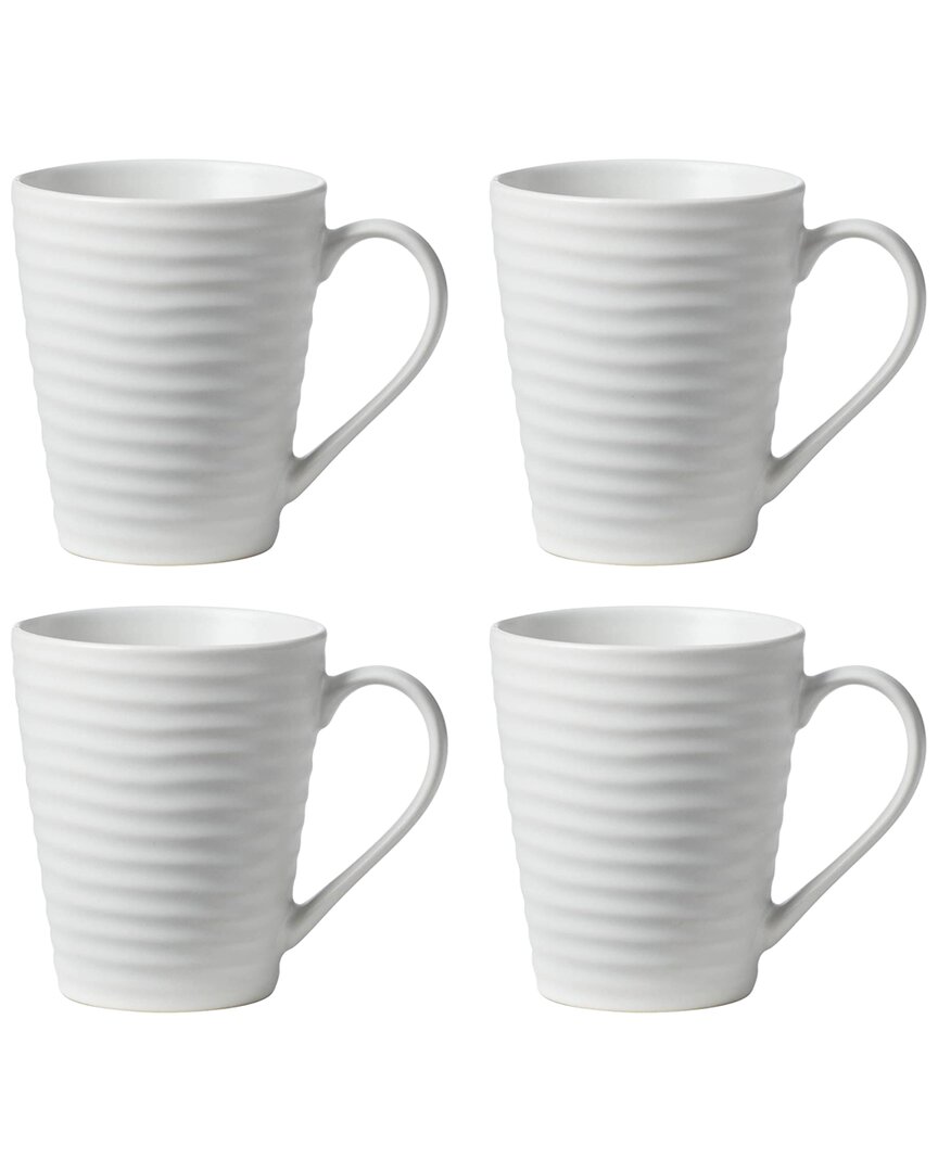 Set Of 4 Ridge White Mugs