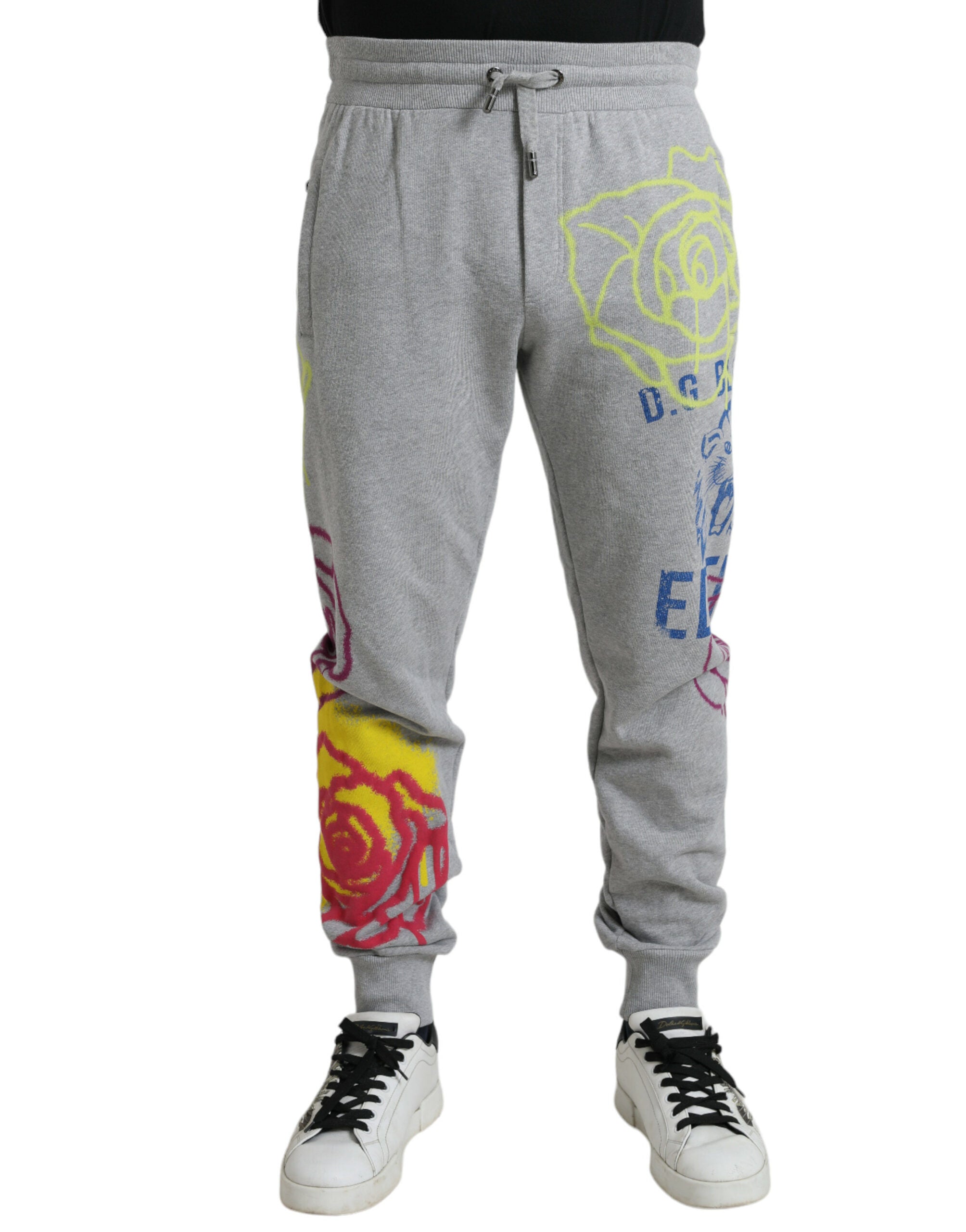 Graffiti-Print Cotton Joggers — Gray