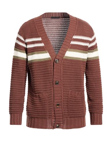 Man Cardigan Brown Size L Cotton