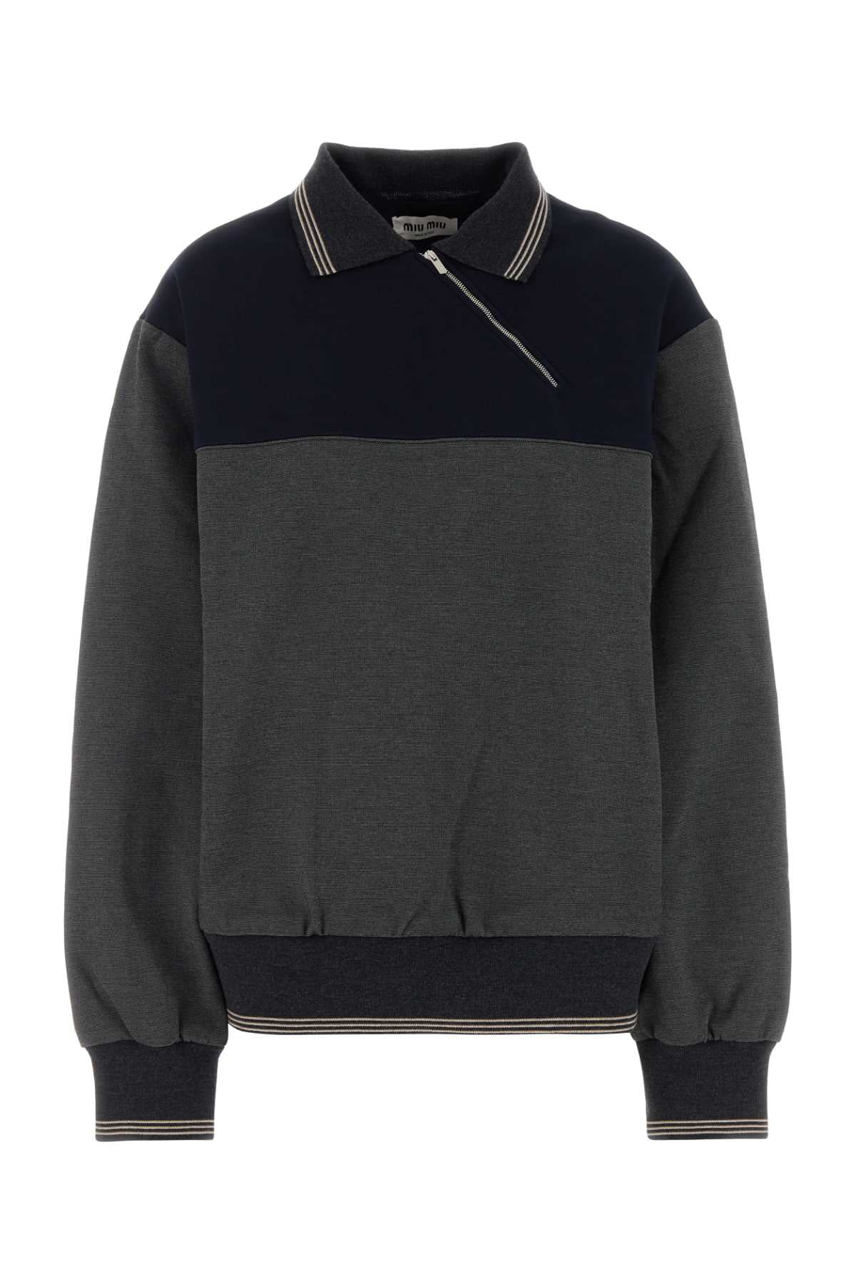 Two-Tone Stretch Viscose Blend Sweatshirt — Gray