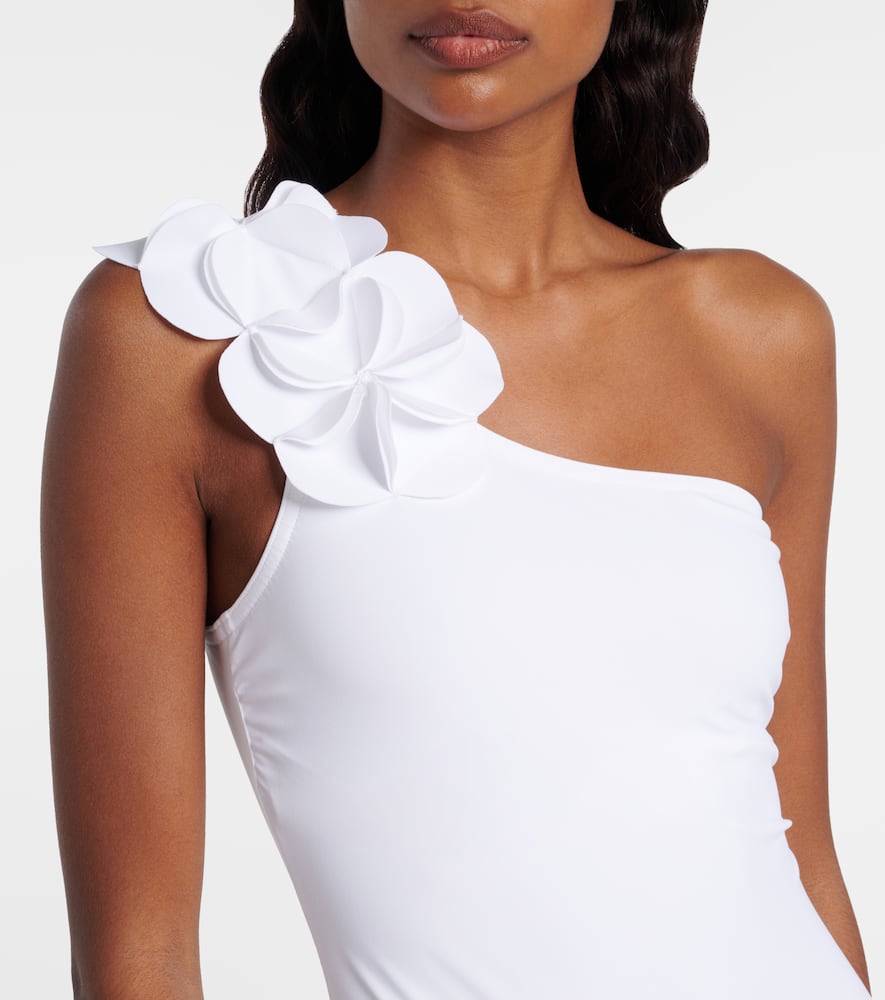 Tess floral-appliqué one-shoulder swimsuit