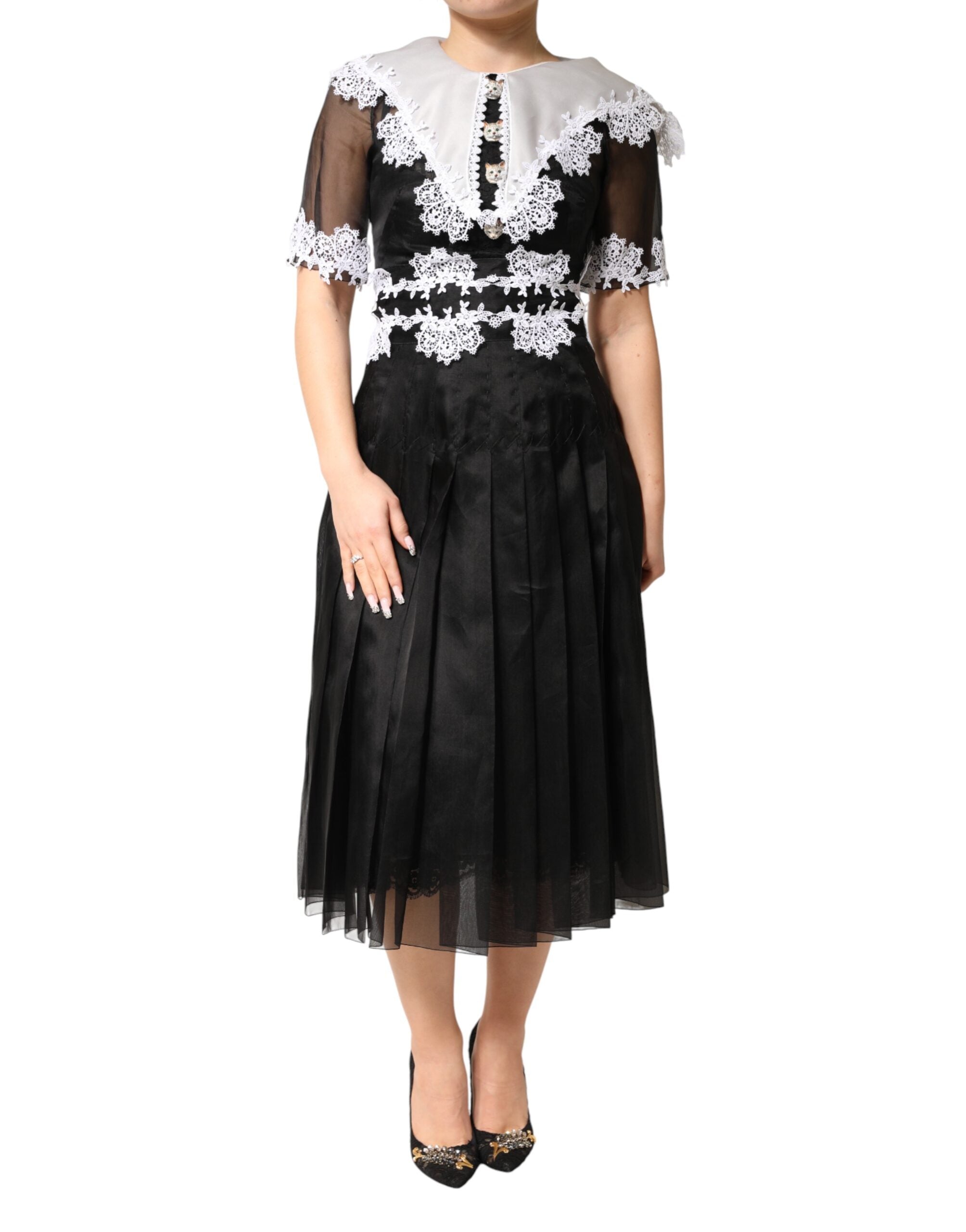 Macramé Lace Silk Dress — Black