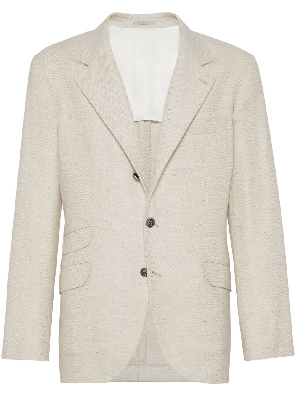 Single-breasted herringbone blazer - Neutrals