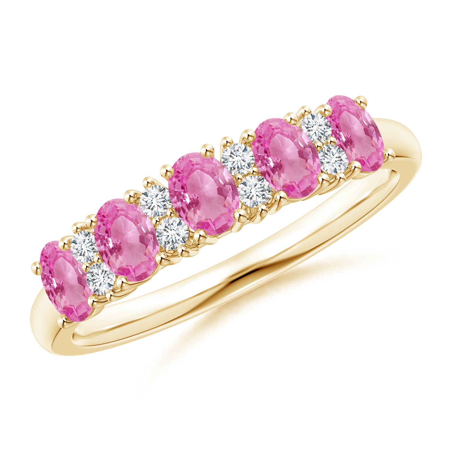 Angara 0.9 Carat Five Stone Pink Sapphire and Diamond Wedding Ring in 18K Yellow Gold