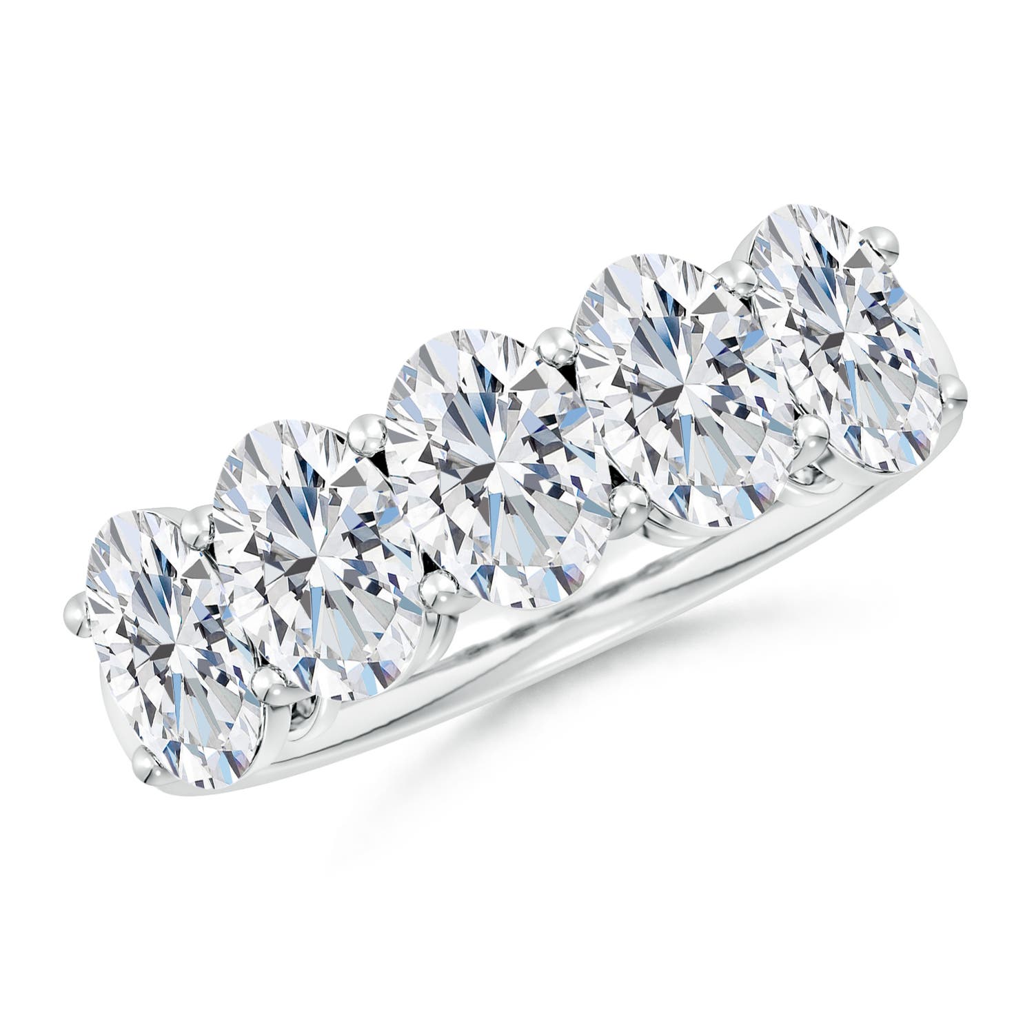Angara 3.25 CTW Lab-Grown Prong-Set Oval Diamond Five Stone Wedding Ring in Platinum