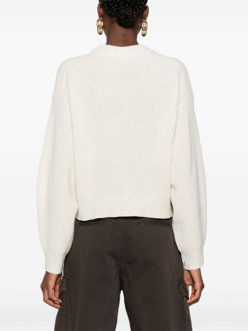 Sequin-embellished knitted jumper - Neutrals