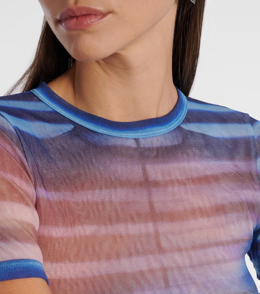 Printed striped mesh T-shirt