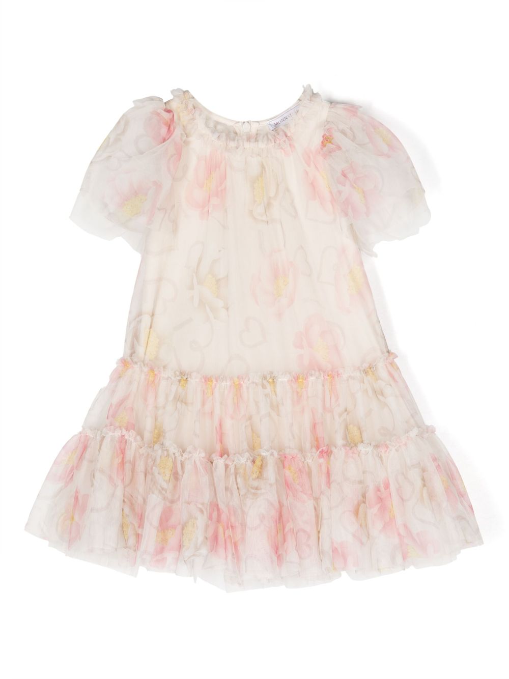 Ruffled short-sleeve dress - Neutrals