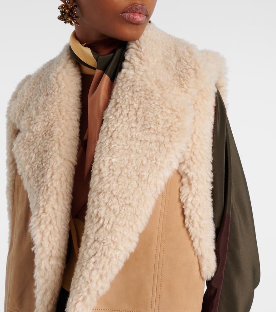Faux shearling-trimmed suede vest