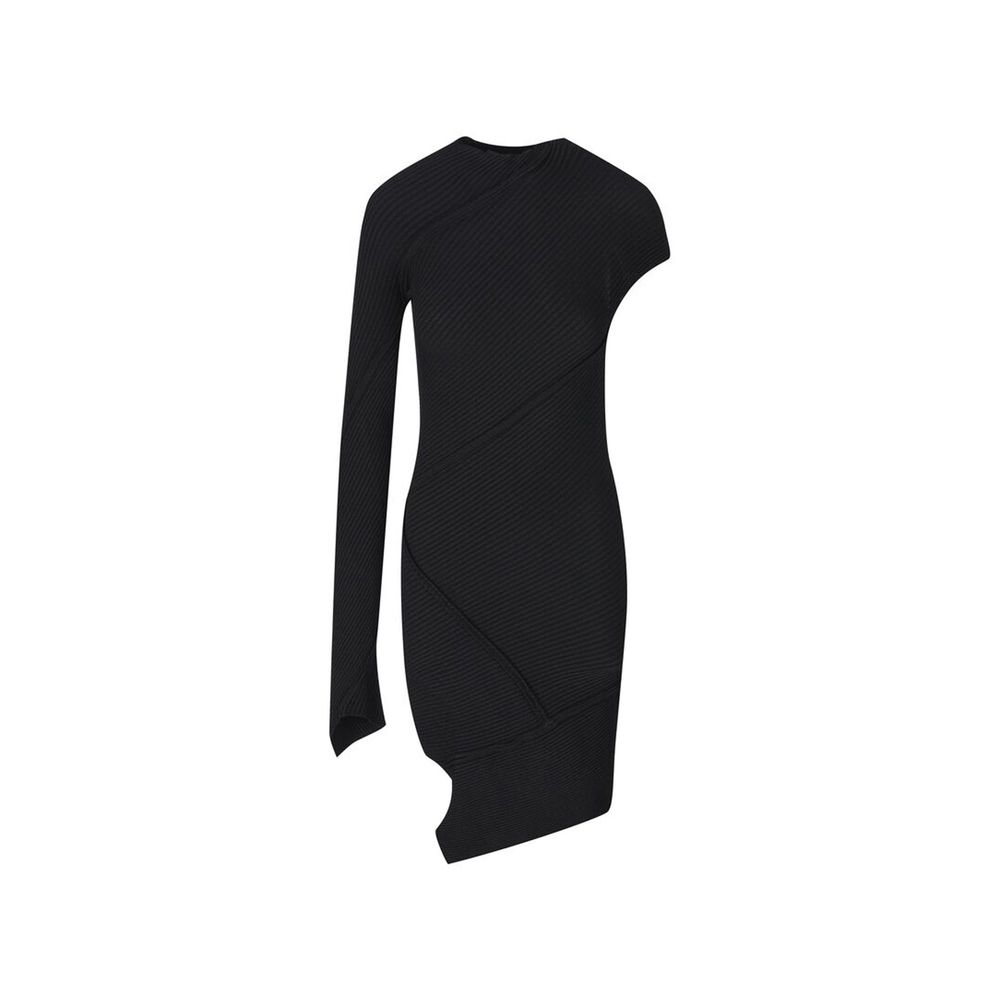 Asymmetric Ribbed Viscose Dress — Black