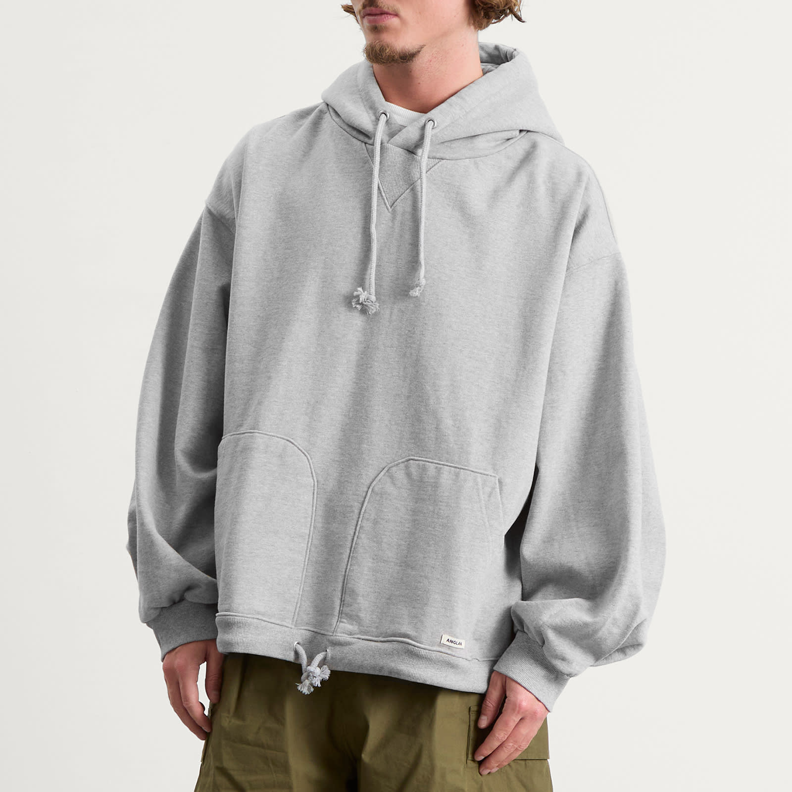 Men's Double Valley Tuck Sweat Hoodie Melange Grey