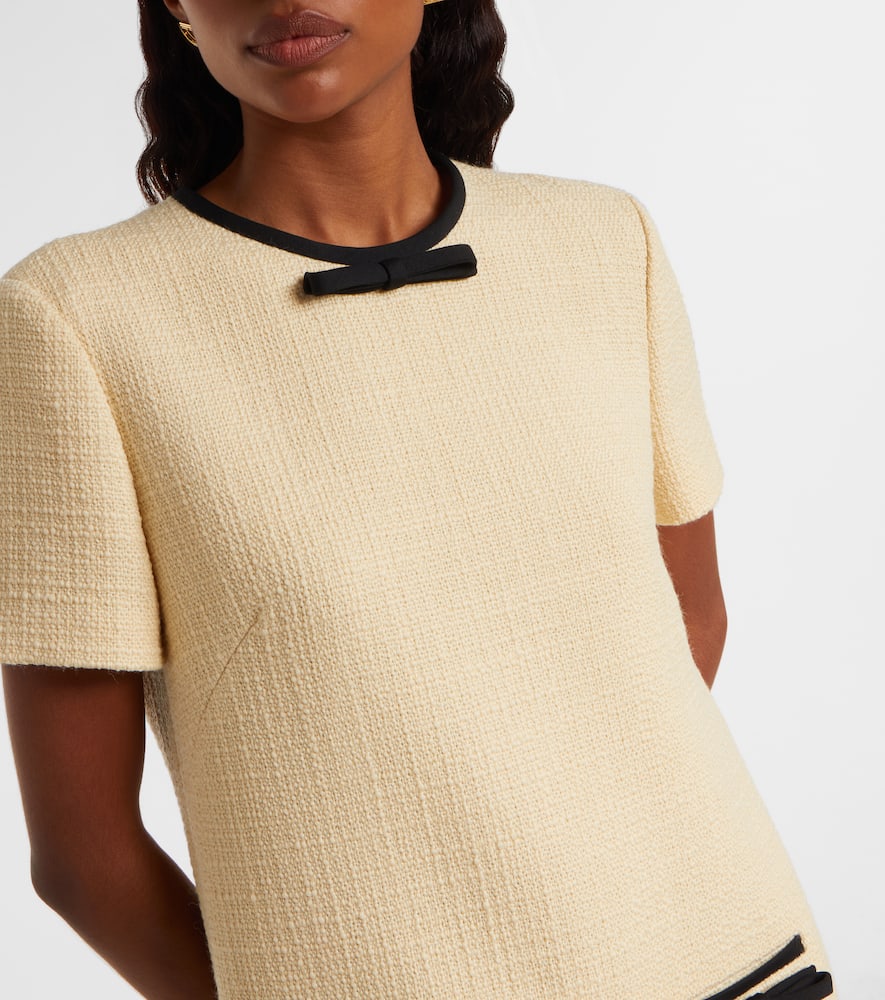 Bow-detail wool-blend tweed minidress