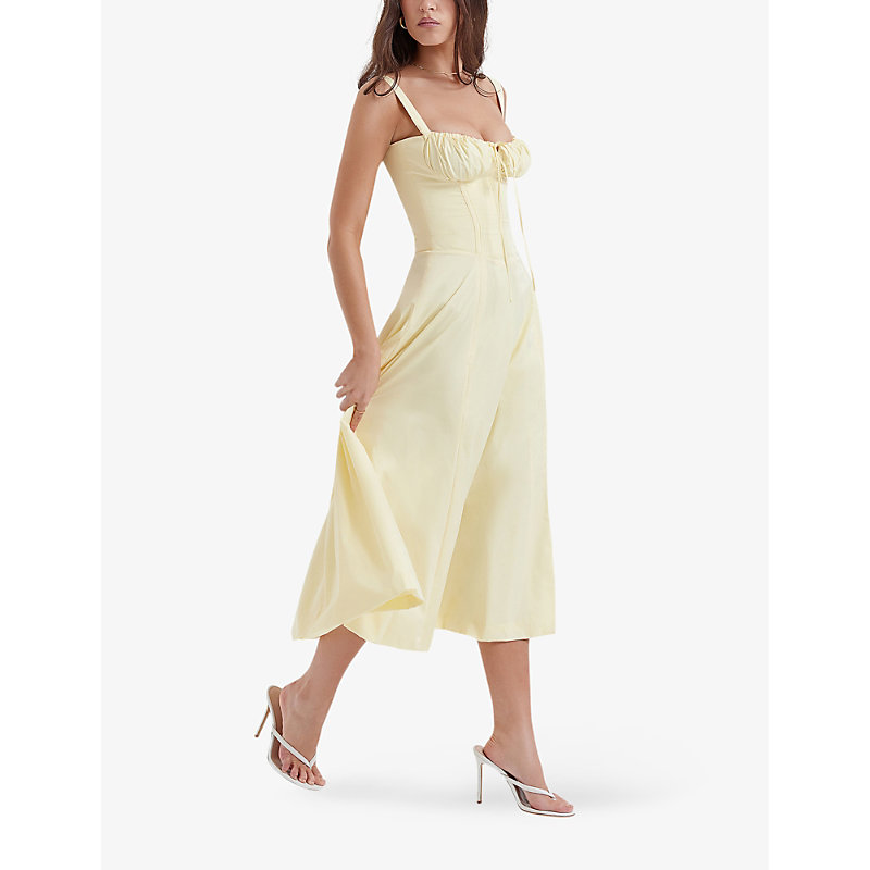 Womens Buttercup Carmen Gathered-cup Stretch Cotton-blend Midi Dress