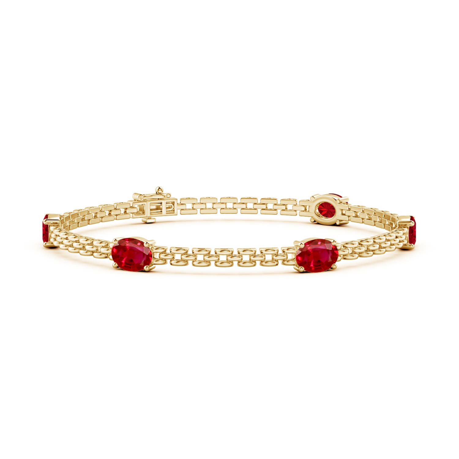 Angara 5.0 Carats Five Stone Oval Ruby Station Link Bracelet in 14K Yellow Gold