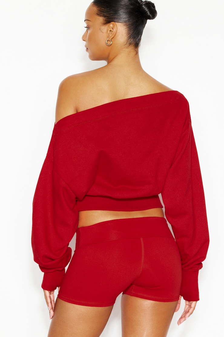 SoftTerry™ Rib Off Shoulder Sweater - Red - Women Clothing