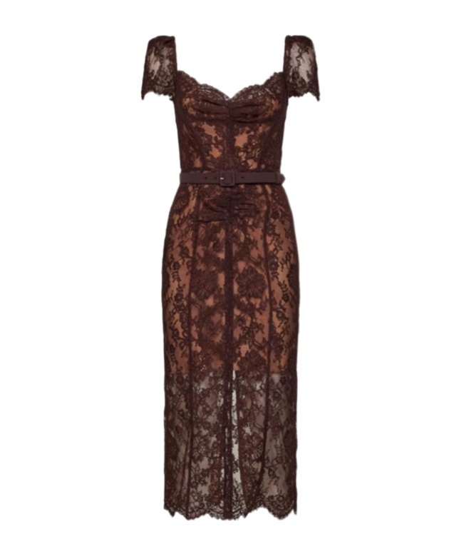 Lace belt midi dress