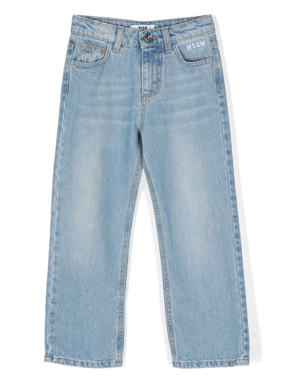 Appliqué-detail logo-embroidered jeans - Blue
