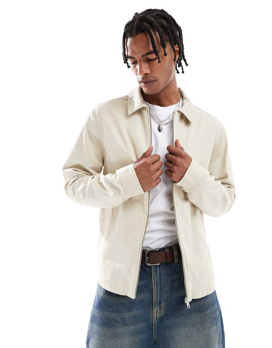 ASOS DESIGN harrington jacket in stone-Neutral