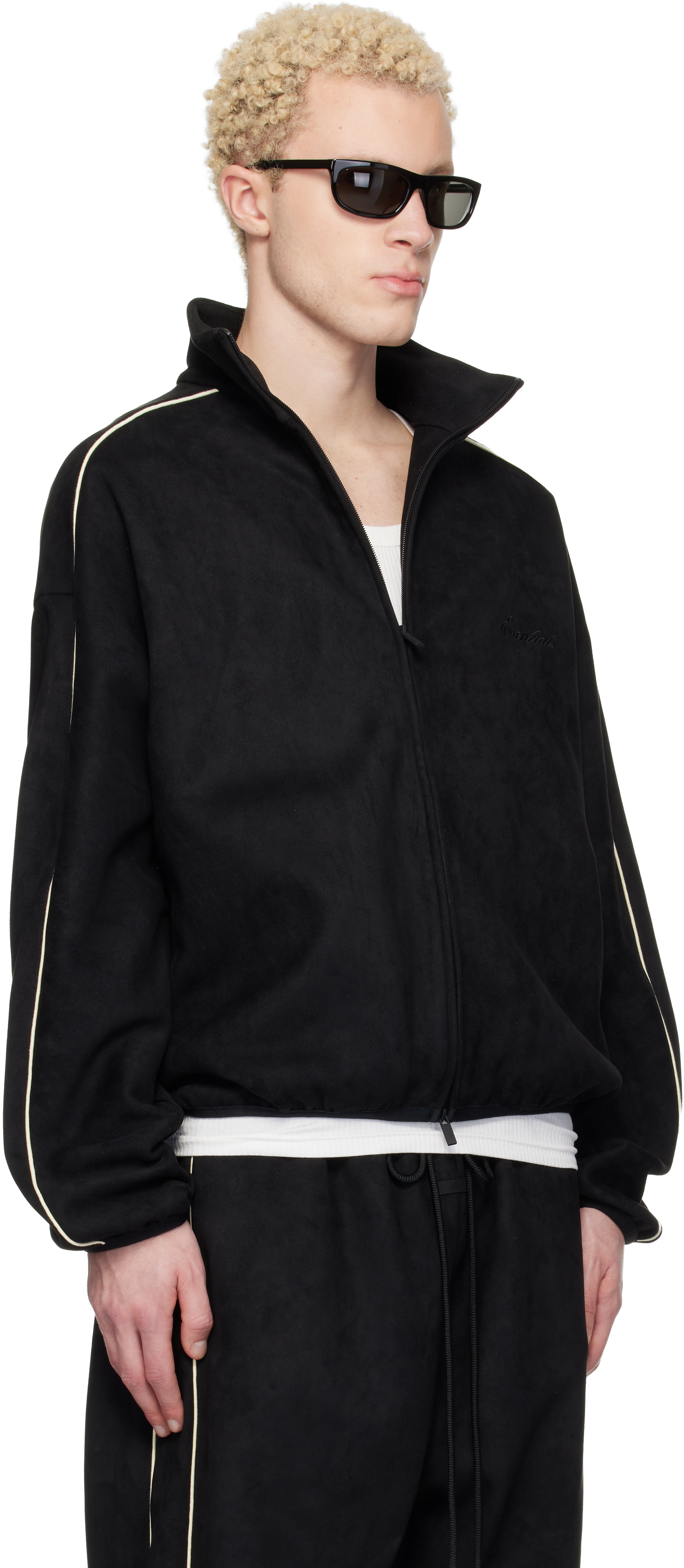 Black Faux-Suede Fleece Signature Modern Track Jacket