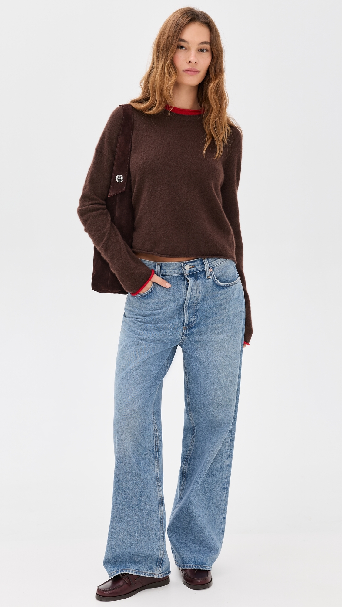 Rolled Neck Cashmere Sweater Chocolate/Tomato