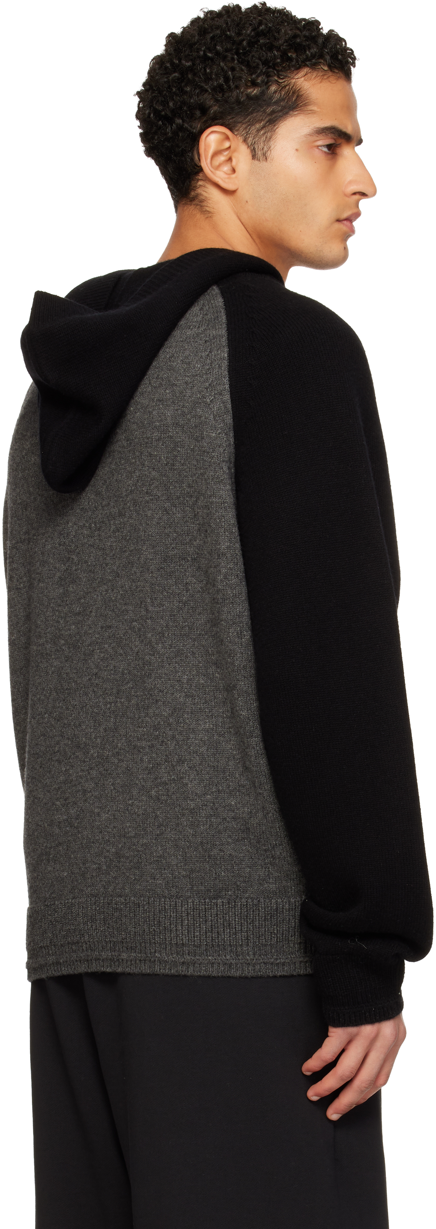 Black & Gray Raglan Knit Zip-Up Hoodie