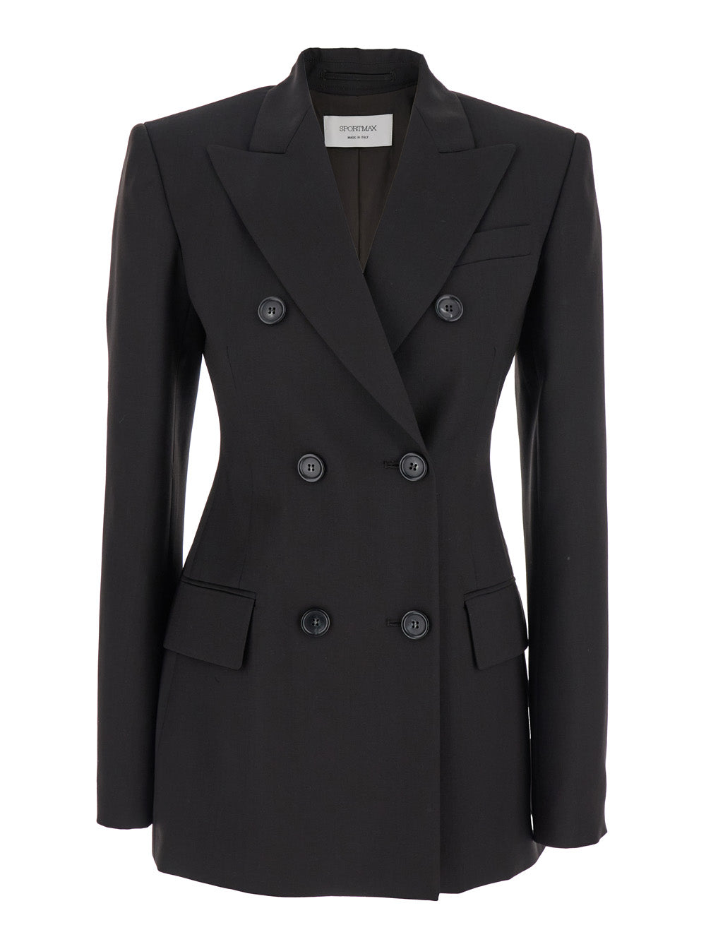 Virgin Wool Double-Breasted Blazer — Black