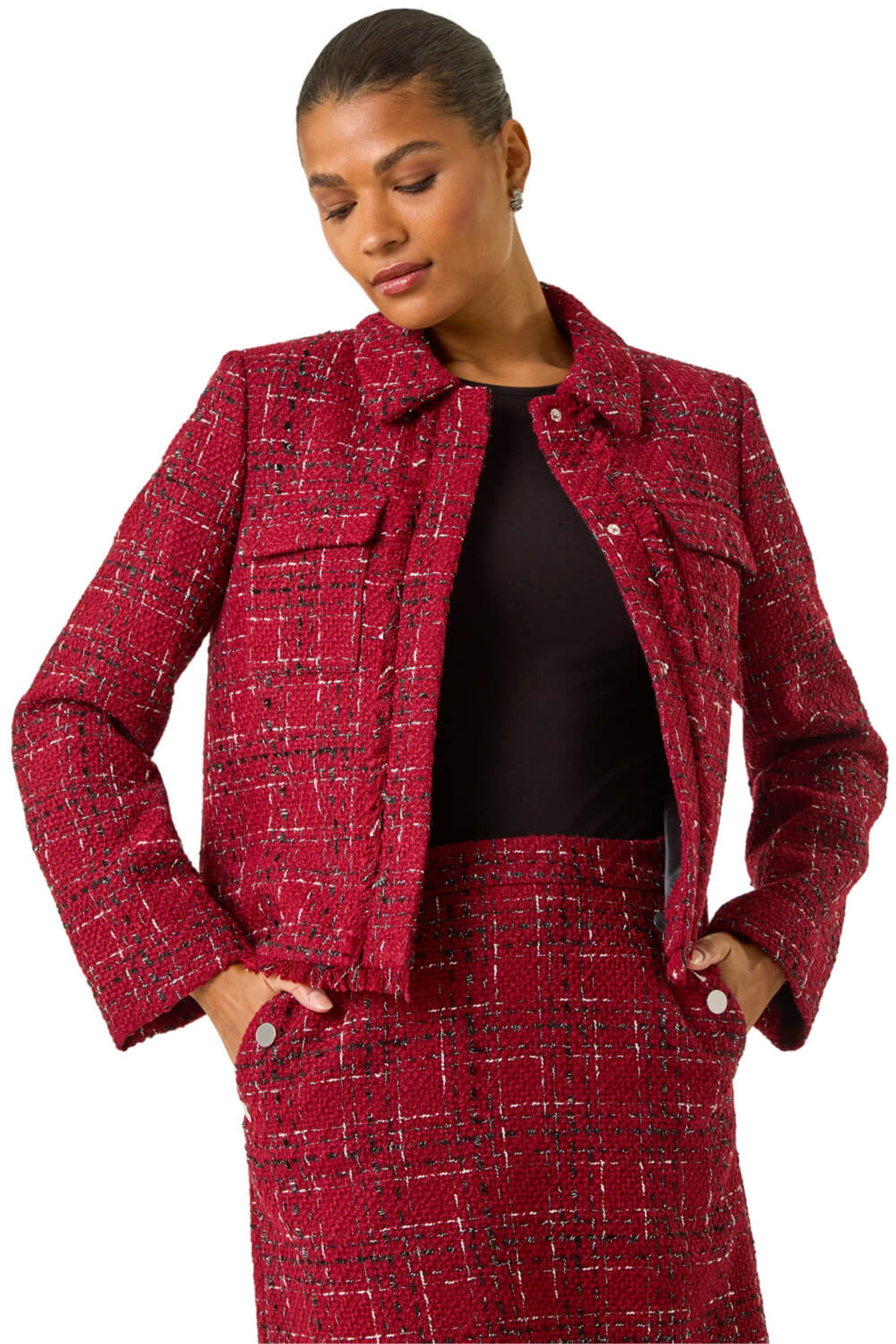 Roman Womens Luxury Boucle Textured Jacket - Wine