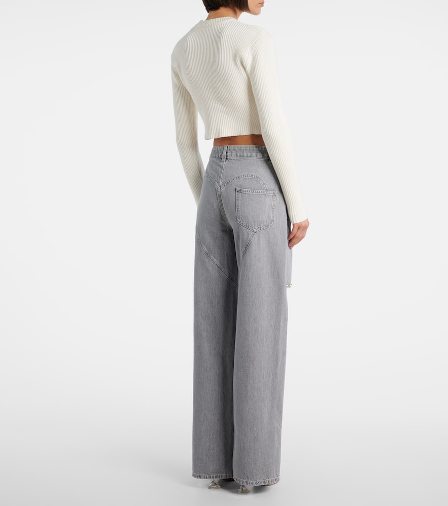 Distressed embellished wide-leg jeans