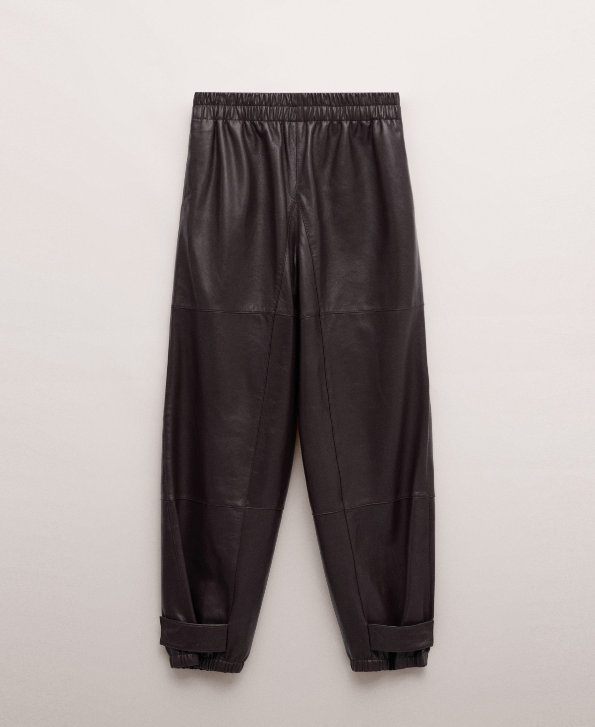 Women's Leather Buttoned Hem Pants - Burgundy