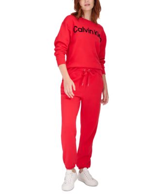 Womens Fleece Logo Sweatshirt High Waist Drawstring Sweatpants