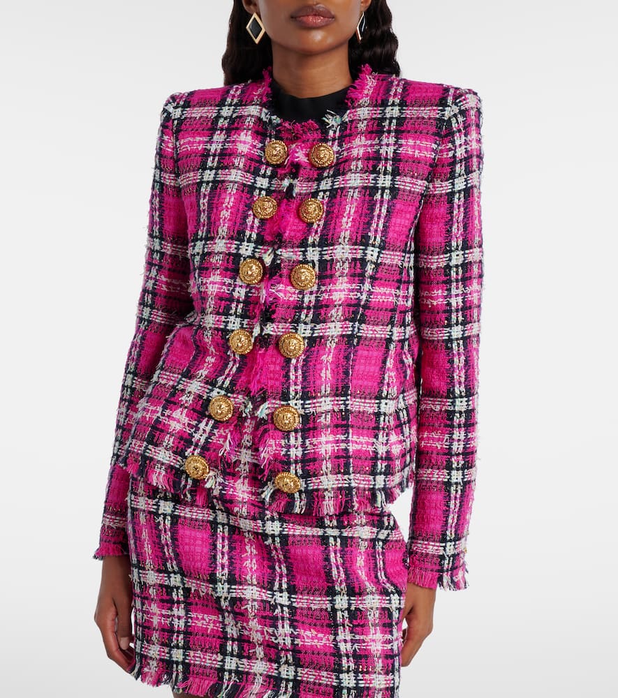 Checked cotton and wool-blend tweed jacket