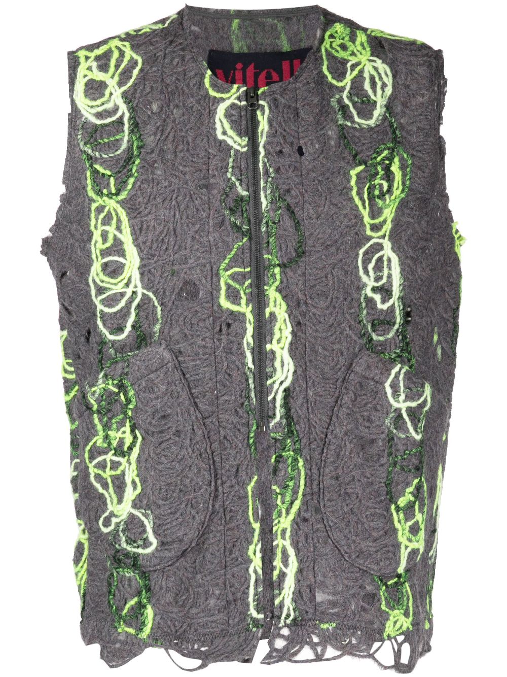 Open-knit distressed zipped waistcoat - Grey