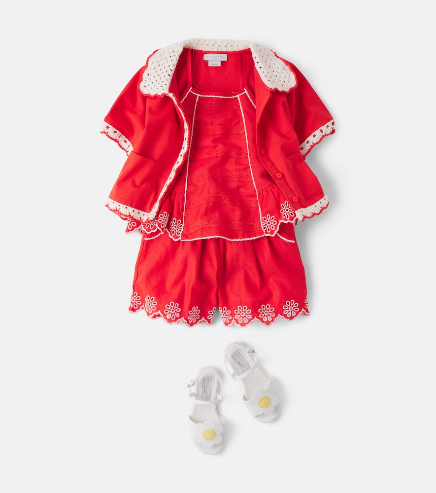 Embroidered linen and cotton top