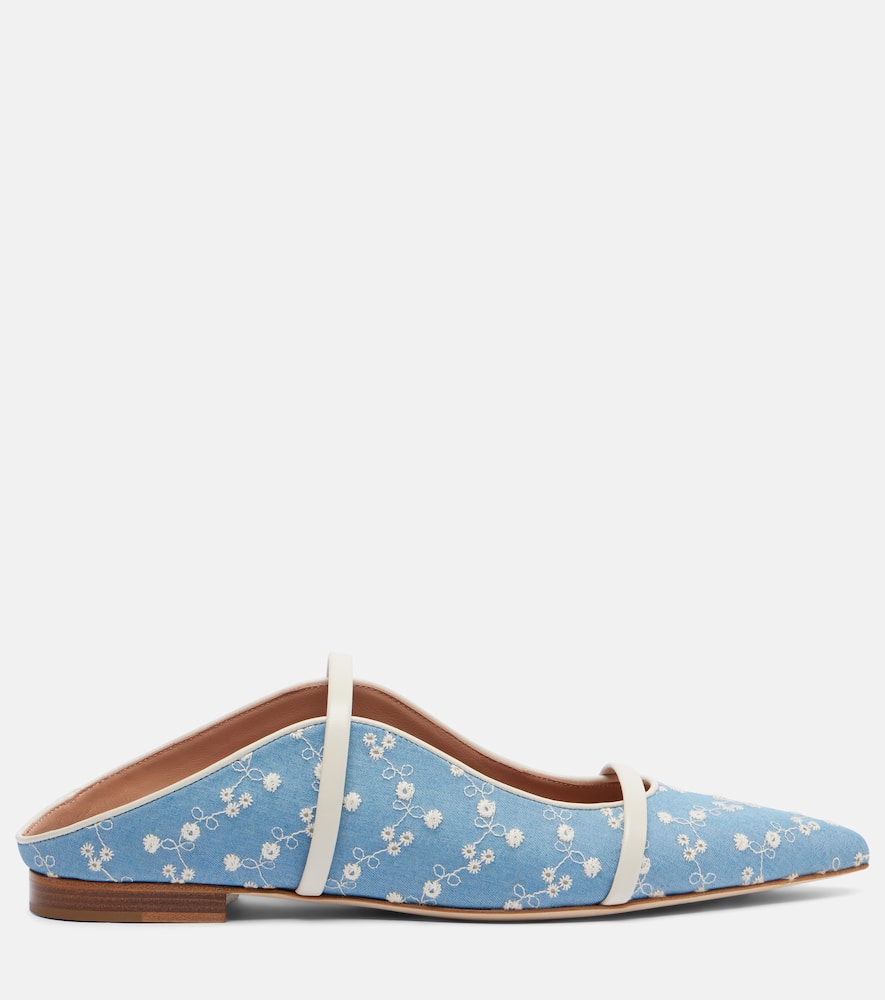 Maureen leather-trimmed denim mules