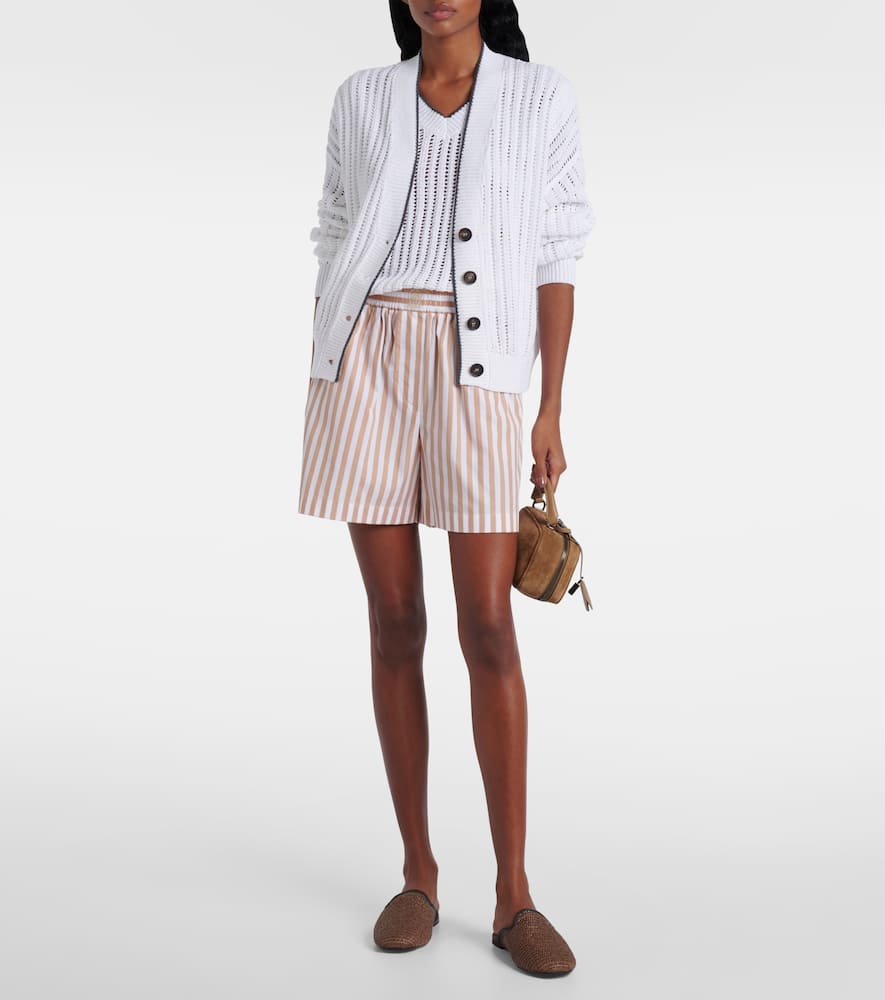 Striped cotton and silk Bermuda shorts