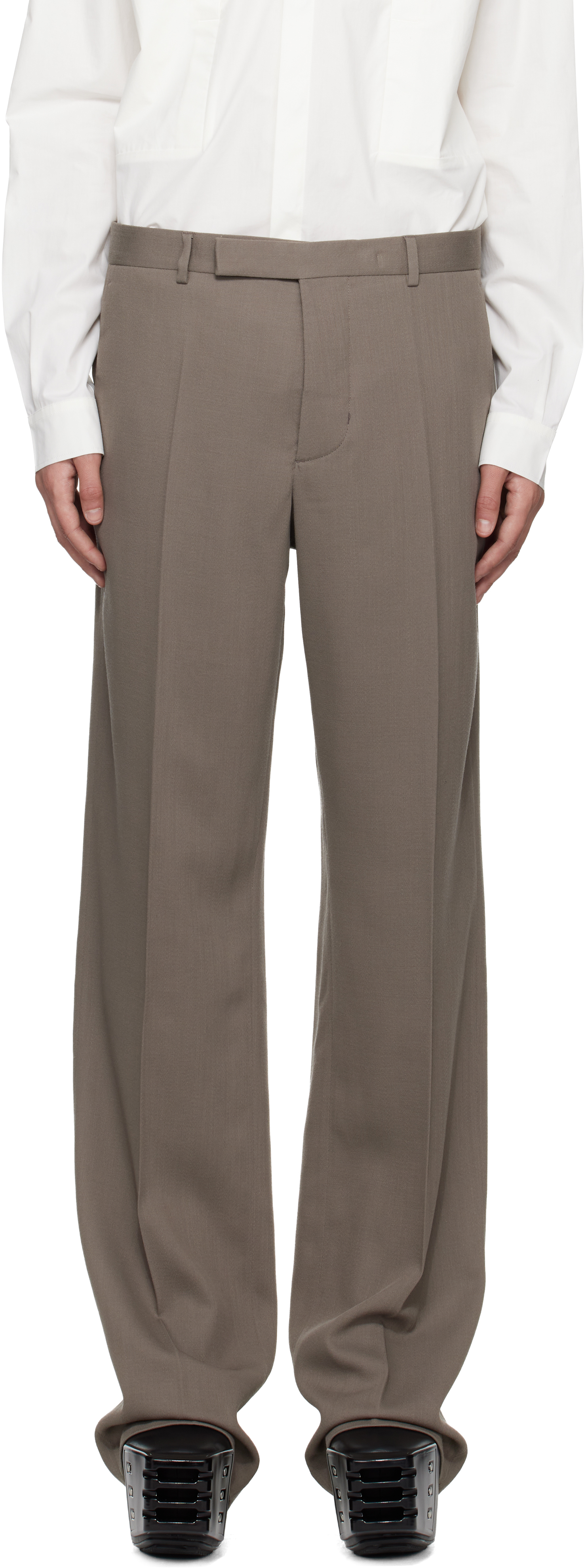 Gray Temple Twisted Wool Tailored Dietrich Trousers