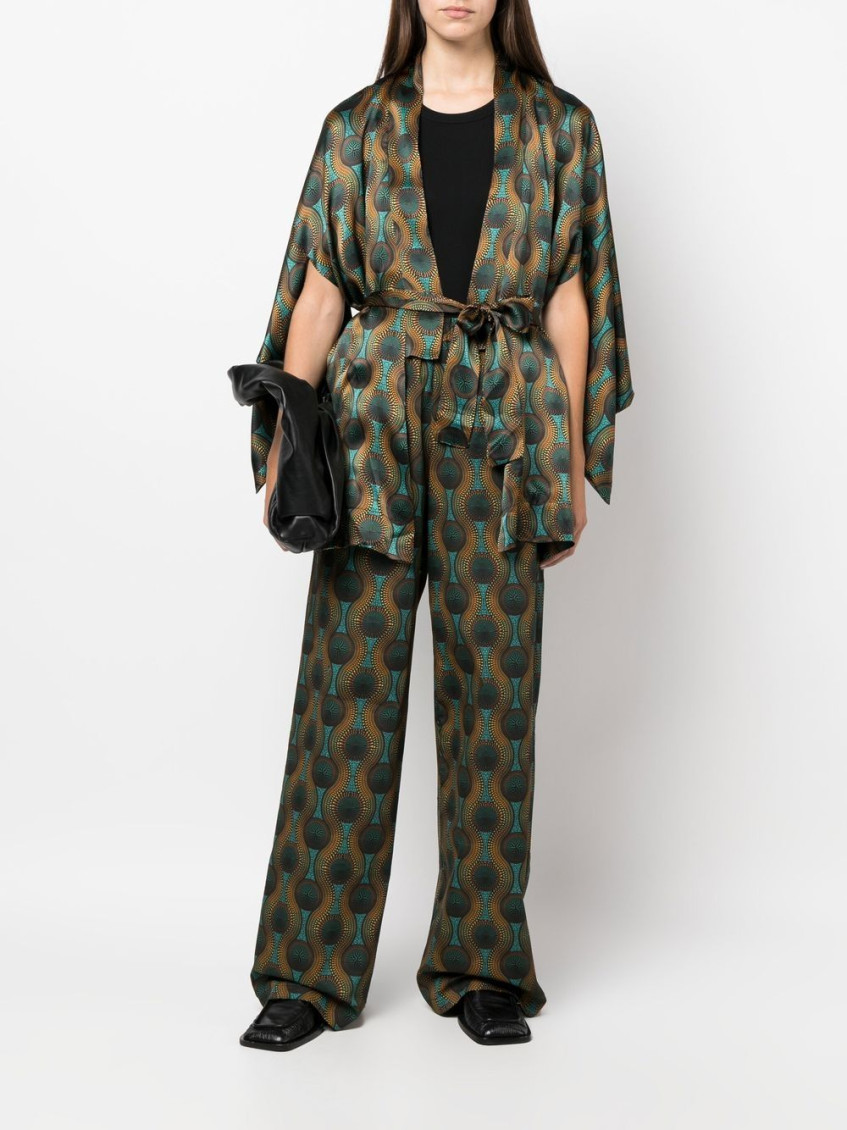 - Printed Silk Short Kimono