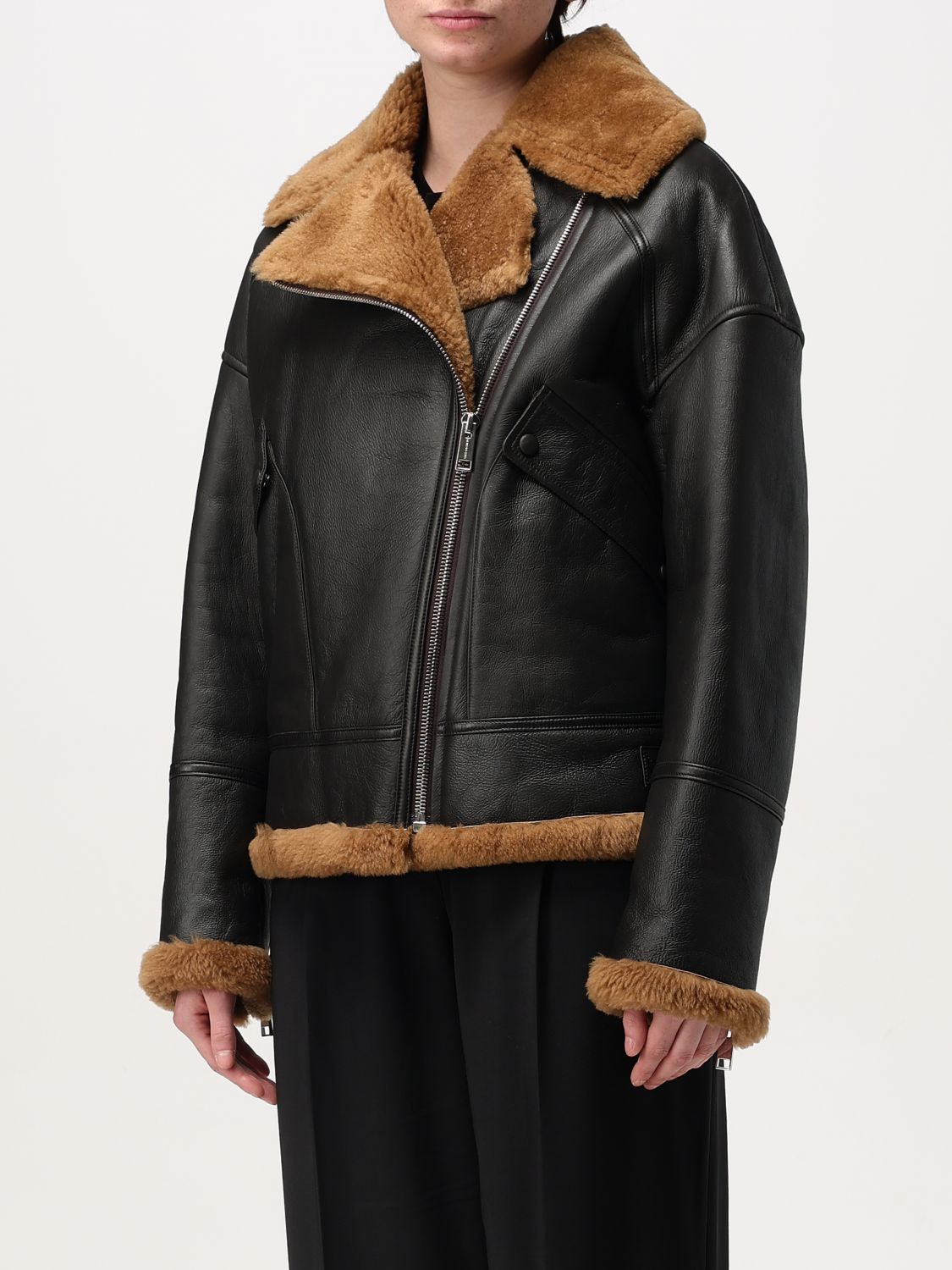 Zip-up leather jacket - Brown