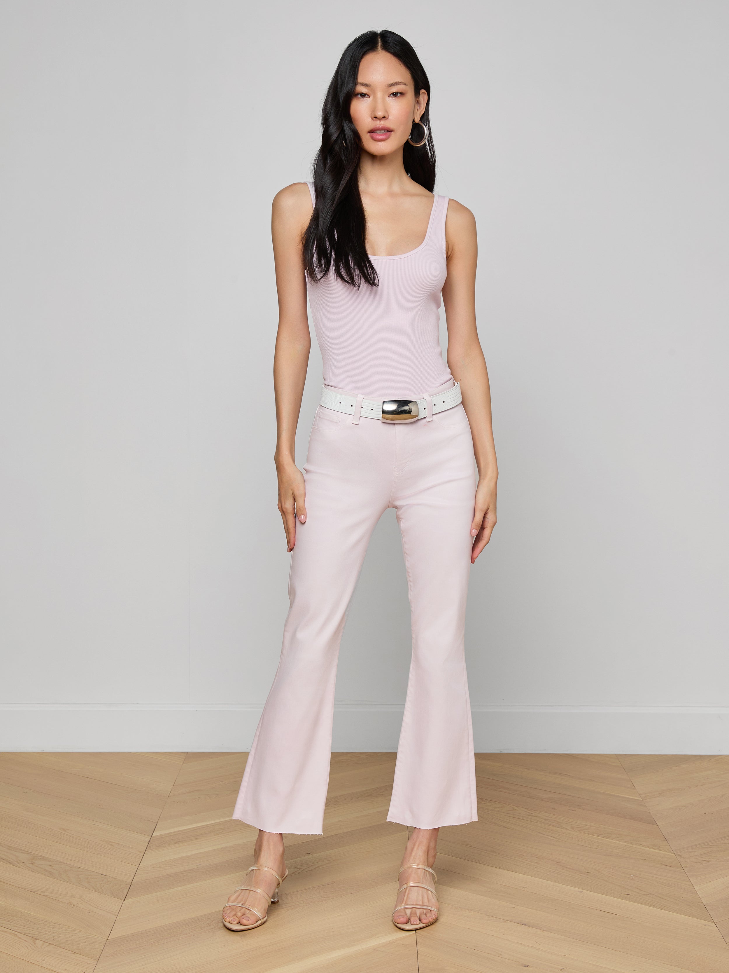 Kendra Coated Cropped Flare Jean In Icy Lilac Coated