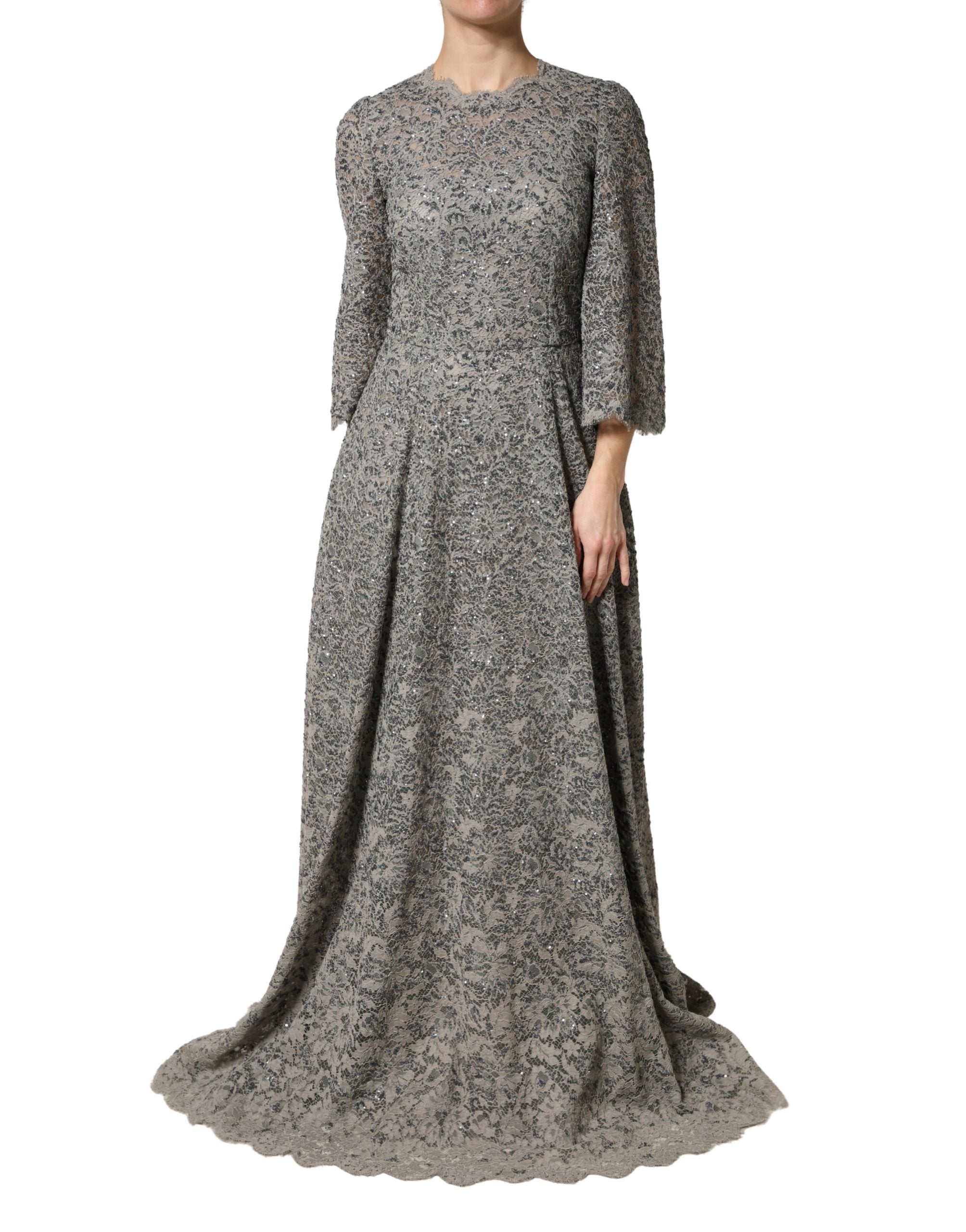 Lace Cotton-Blend Dress — Gray