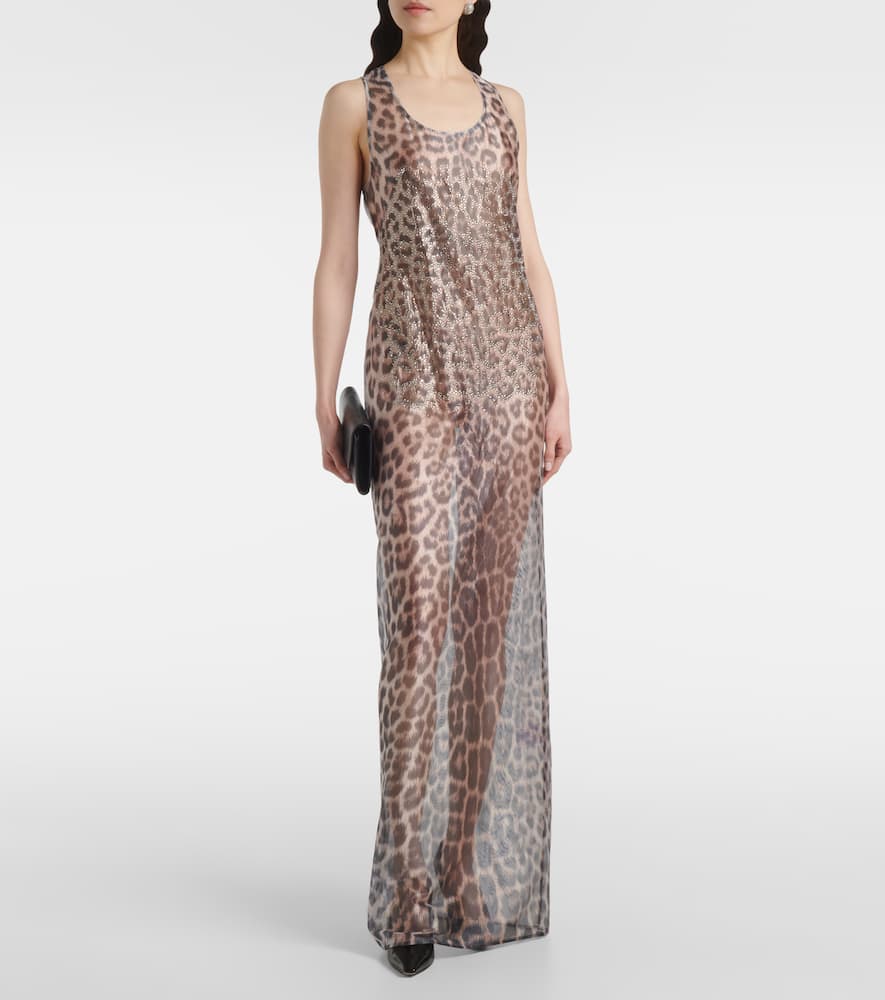 Crystal-embellished tulle maxi dress