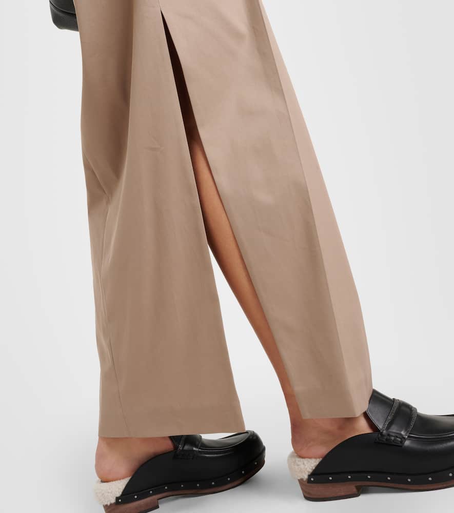 Pleated low-rise cotton-blend maxi skirt