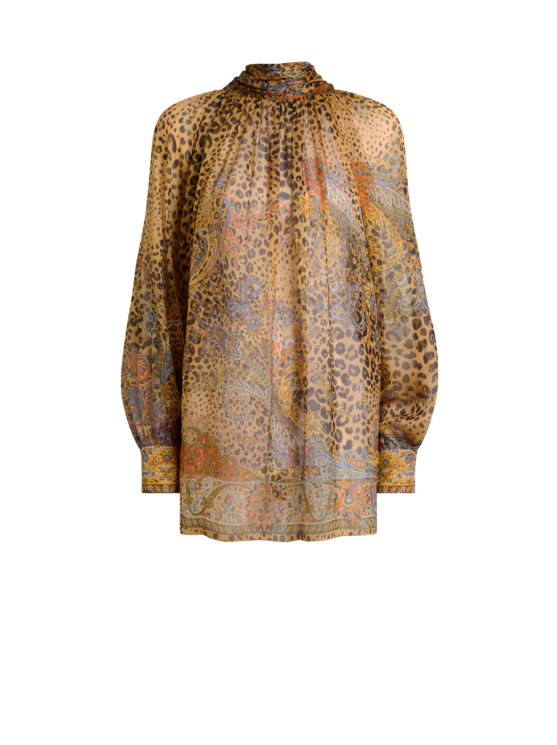 Silk Blouse With Silk Scarf And Paisley And Animal Motif