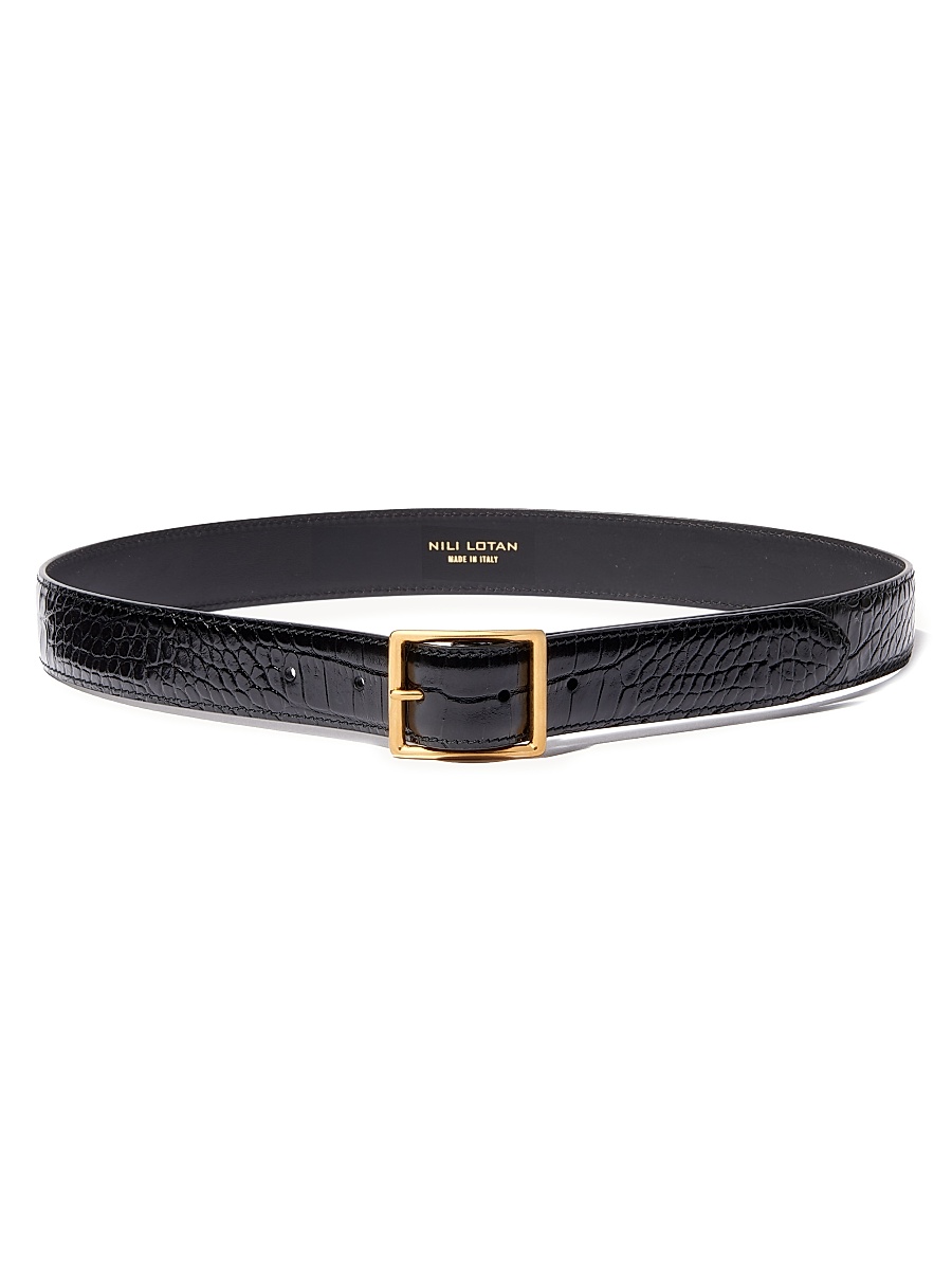 Women's Gabriele Leather Belt - Black Antique Gold Buckle
